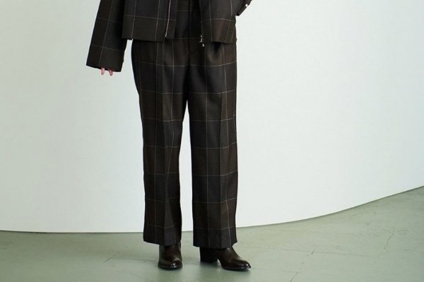 YOKE | 1TUCK WIDE TROUSERS(BROWN CHECK) | 1タックワイドトラウザー 