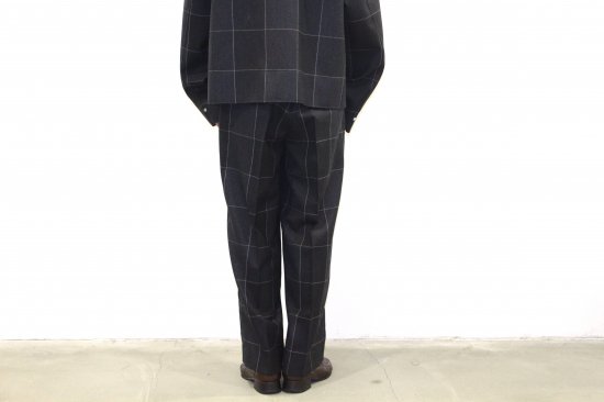 YOKE | 1TUCK WIDE TROUSERS(NAVY CHECK) | 1タックワイドトラウザーズ 
