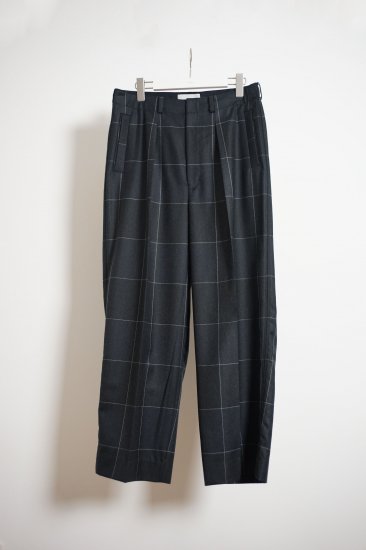 YOKE | 1TUCK WIDE TROUSERS(NAVY CHECK) | 1タックワイドトラウザーズ 