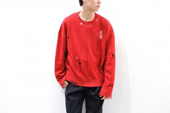 stein 21ss oversized damaged knit red