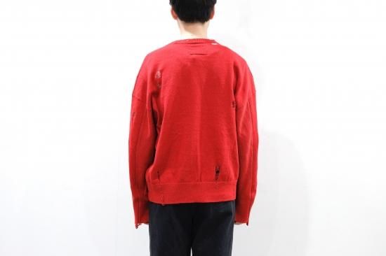 stein 21ss oversized damaged knit red