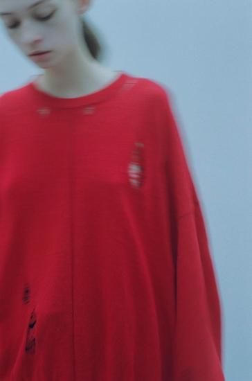 stein | シュタイン OVERSIZED DAMAGED KNIT LS(RED) / オーバーサイズ 