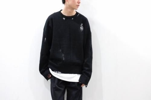 <img class='new_mark_img1' src='https://img.shop-pro.jp/img/new/icons47.gif' style='border:none;display:inline;margin:0px;padding:0px;width:auto;' />stein / OVERSIZED DAMAGED KNIT LS(BLACK)