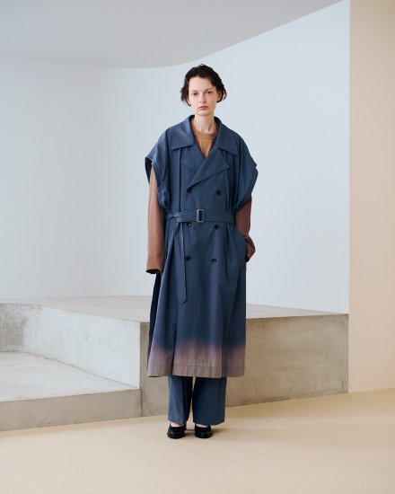 YOKE | DETACHABLE SLEEVES 11XL TRENCH COAT(FOG BLUE 