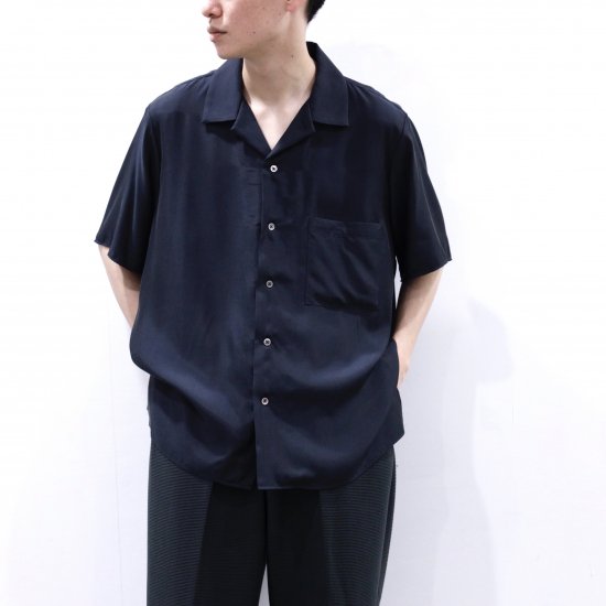 ご購 ss collar open cupro stein shirt S BLACK シャツ