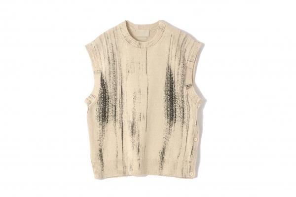 YOKE | PRINTED COTTON CREWNECK VEST(ECRU) | プリントコットンクルー