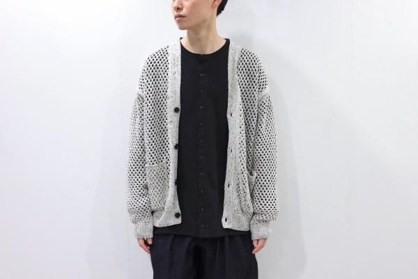 YOKE / MESHED KNIT CARDIGAN(OCEAN NAVY) | annepediatra.com.br