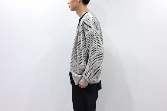 YOKE | MESHED KNIT CARDIGAN(FOG WHITE) | メッシュニット