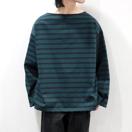 INTERIM | HYPER BIG SUVIN GIZA BASQUE BORDER SHIRT (GREEN INTERIM | HYPER BIG SUVIN GIZA BASQUE BORDER SHIRT (GREEN