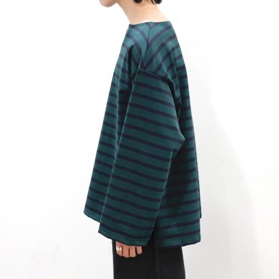 INTERIM | HYPER BIG SUVIN GIZA BASQUE BORDER SHIRT (GREEN INTERIM | HYPER BIG SUVIN GIZA BASQUE BORDER SHIRT (GREEN