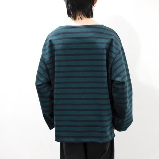 INTERIM | HYPER BIG SUVIN GIZA BASQUE BORDER SHIRT (GREEN INTERIM | HYPER BIG SUVIN GIZA BASQUE BORDER SHIRT (GREEN