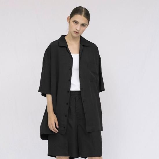 VOAAOV | ヴォアーブ OVERSIZED OPEN COLLAR SS SHIRT(BLACK