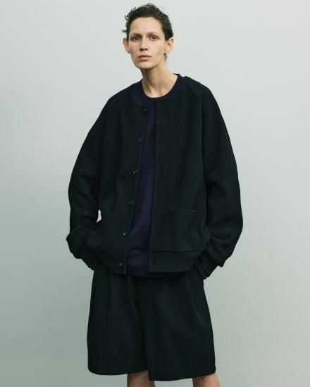 【美品】  stein / シュタイン | 2021SS | PLEATED KNIT CARDIGAN プリーツ ラウンドネック カーディガン ブルゾン ユニセックス ST.244 | L | ブラック | メンズ