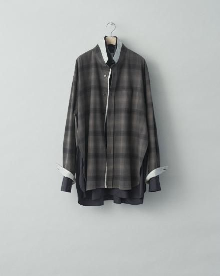 シュタイン stein ST.382-1 OVERSIZED LAYERED SHIRT オーバー サイズ レイヤード 長袖 シャツ グレー系 ブルー系 M