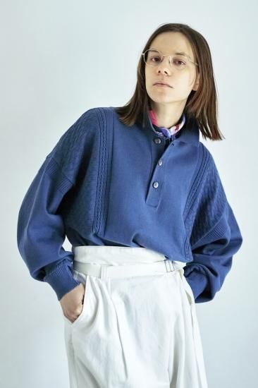 YASHIKI ヤシキ Hatsushimo Knit Polo ニットポロ YASHIKI / Hatsushimo Knit Polo(SMALT-BLUE) | ハツシモニットポロ