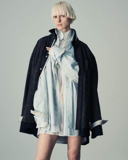 stein | シュタイン OVERSIZED LAYERED SHIRT - OMBRE(DARK NAVY 
