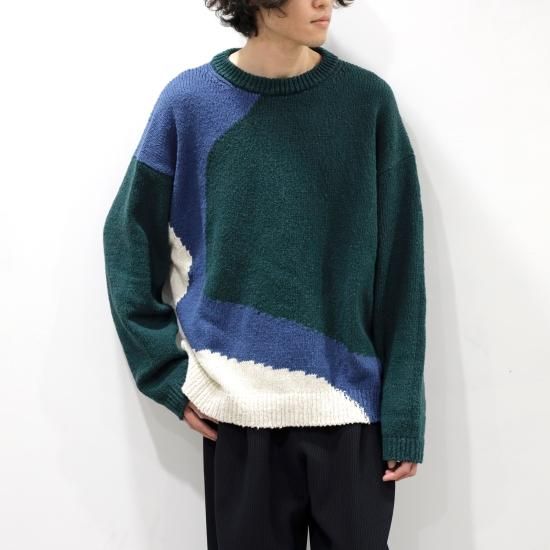 YOKE | INTARSIA COTTON SWEATER(GREEN) | インターシャコットン