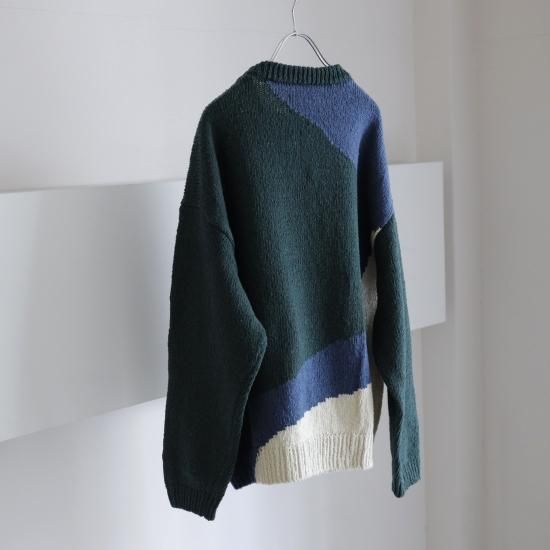 YOKE | INTARSIA COTTON SWEATER(GREEN) | インターシャコットン YOKE | INTARSIA COTTON SWEATER(GREEN) | インターシャコットン