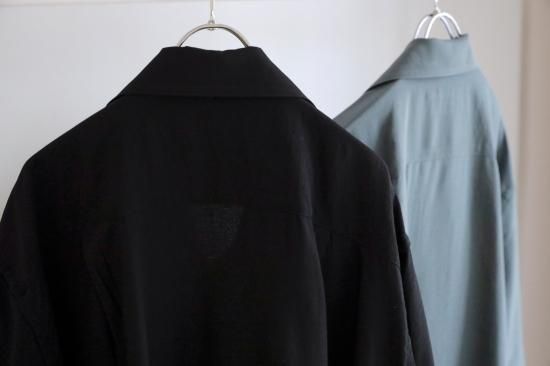 ナイロンdrow fitシャツ　ダークグリーン　Ｌ　新品 YOKE | WIDE FIT OPEN COLLAR SHIRT(DUSTY GREEN) | ワイド