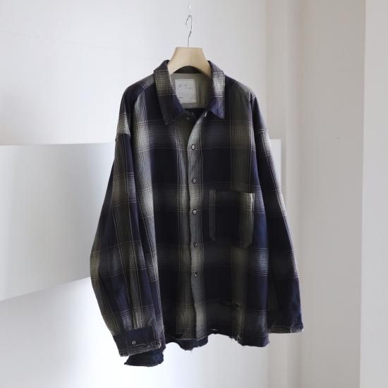 ANCELLM | アンセルム DAMAGED FLANNEL CHECK SHIRT(GRAY ANCELLM | アンセルム DAMAGED FLANNEL CHECK SHIRT(GRAY
