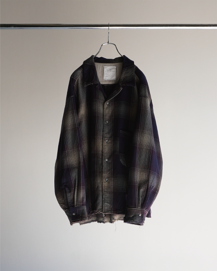 ANCELLM | アンセルム DAMAGED FLANNEL CHECK SHIRT(GRAY/BURGUNDY