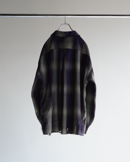 ANCELLM | アンセルム DAMAGED FLANNEL CHECK SHIRT(GRAY/BURGUNDY 