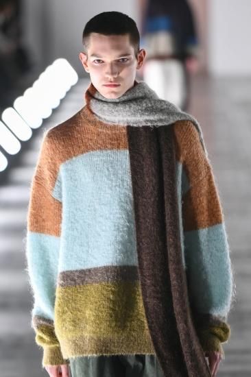 YOKE | MOHAIR BORDER LONG STOLE(BROWN) | モヘアボーダー YOKE | MOHAIR BORDER LONG STOLE(BROWN) | モヘアボーダー