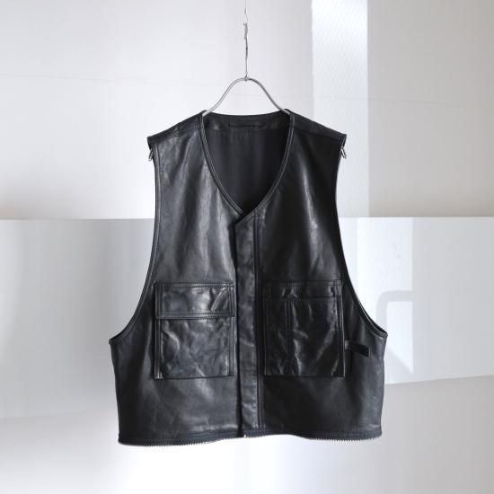 YOKE | GOAT LEATHER LONG VEST(BLACK) | ゴートレザーロング