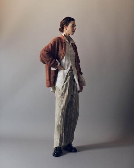 YOKE | MESH KNITTED BUTTONED CARDIGAN(TANGERINE) | メッシュ