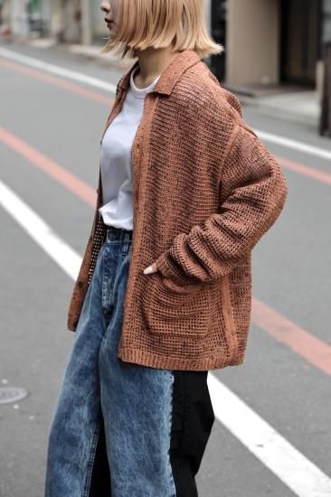 YOKE | MESH KNITTED BUTTONED CARDIGAN(TANGERINE) | メッシュ YOKE | MESH KNITTED BUTTONED CARDIGAN(TANGERINE) | メッシュ