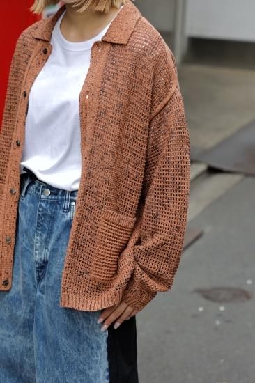 YOKE | MESH KNITTED BUTTONED CARDIGAN(TANGERINE) | メッシュ YOKE | MESH KNITTED BUTTONED CARDIGAN(TANGERINE) | メッシュ
