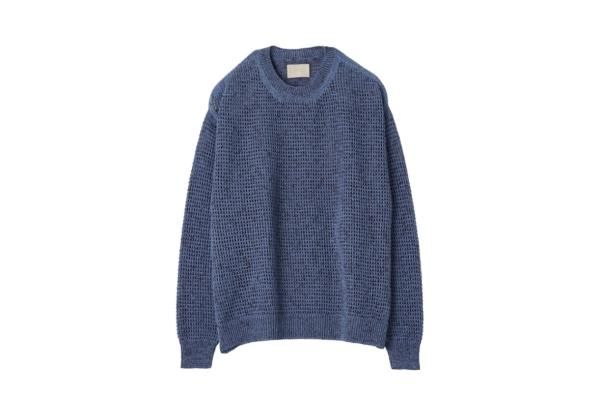 【お得】 YOKE | MESH KNITTED CREWNECK SWEATER(FOG BLUE) | メッシュ トップス