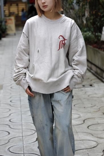 ANCELLM | アンセルム CRASH SWEAT SHIRT(HEATHER WHITE ANCELLM | アンセルム CRASH SWEAT SHIRT(HEATHER WHITE