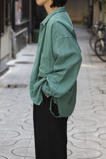 ANCELLM | アンセルム DOUBLEGAUZE CRASH LS SHIRT(GREEN