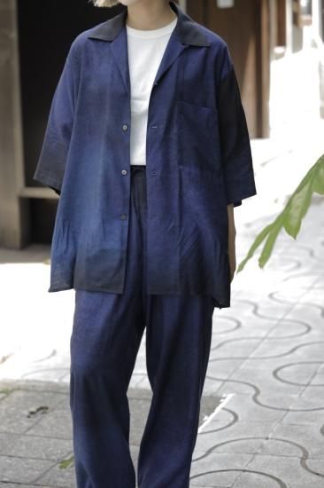 YOKE | GRADATION PRINTED OPEN COLLAR SHIRT(NAVY YOKE | GRADATION PRINTED OPEN COLLAR SHIRT(NAVY
