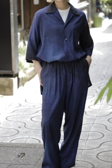 YOKE | GRADATION PRINTED OPEN COLLAR SHIRT(NAVY