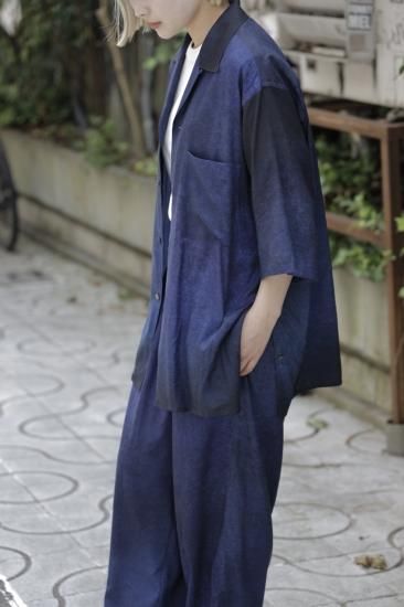 YOKE | GRADATION PRINTED OPEN COLLAR SHIRT(NAVY YOKE | GRADATION PRINTED OPEN COLLAR SHIRT(NAVY