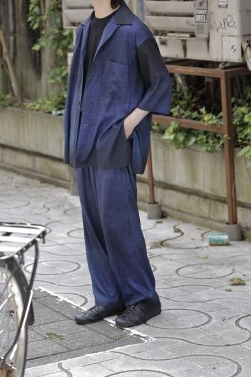 YOKE | GRADATION PRINTED OPEN COLLAR SHIRT(NAVY