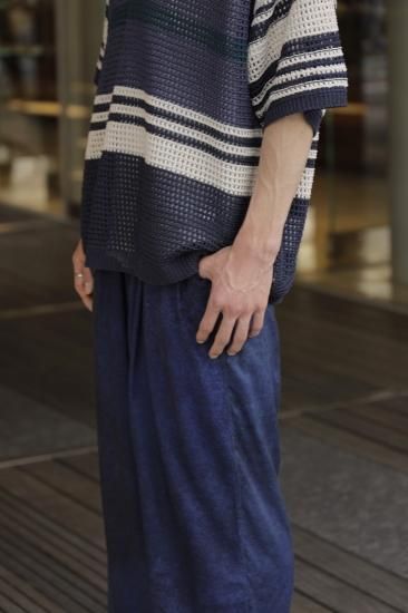 YOKE | BORDER MESH KNIT SKIPPER POLO SHIRT(NAVY×BEIGE YOKE | BORDER MESH KNIT SKIPPER POLO SHIRT(NAVY×BEIGE
