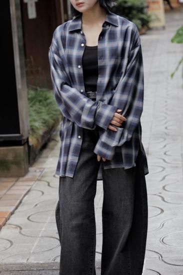 ssstein | シュタイン OVERSIZED DOWN PAT SHIRT(NAVY OMBRE