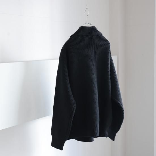 YOKE | 3/4 FRONT ZIP HIGHNECK RIB SWEATER(BLACK) | 3/4