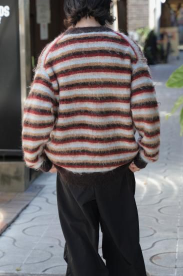 YOKE | MOHAIR BORDER CARDIGAN(BROWN×RED) | モヘアボーダー