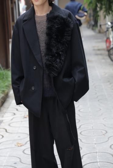 ssstein | シュタイン OVERSIZED FUR LAPELED JACKET(BLACK ssstein | シュタイン OVERSIZED FUR LAPELED JACKET(BLACK