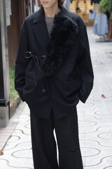 ssstein | シュタイン OVERSIZED FUR LAPELED JACKET(BLACK ssstein | シュタイン OVERSIZED FUR LAPELED JACKET(BLACK