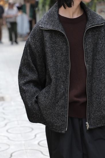 YOKE　ツイードコート YOKE | TWEED STAND COLLAR ZIP BLOUSON(BLACK) | ツイード