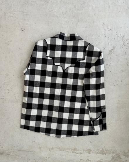 ALAYA / Cotton Flannel Open Collar Western Shirt(BLACK BLOCK