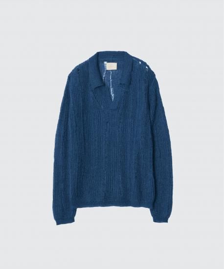 YOKE | SILK MOHAIR SKIPPER SWEATER(PEACOCK) | シルクモヘア