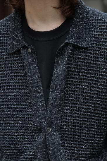 YOKE | MESH KNITTED SHIRT CARDIGAN(BLACK) | メッシュニット