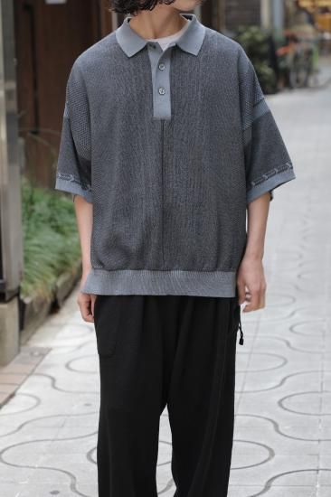 YASHIKI / Umiiro Knit Polo(BLUE) | ウミイロニットポロ(ブルー