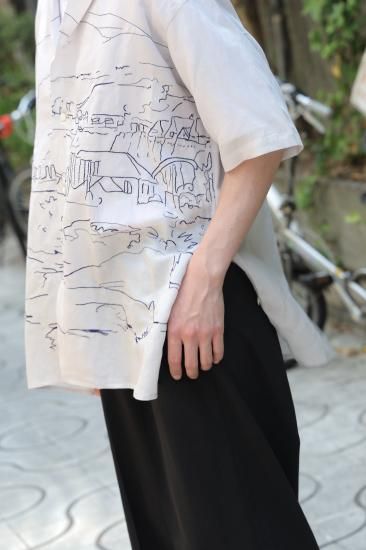 YOKE | LANDSCAPE PRINTED OPEN COLLAR SHIRT(IVORY) | ランドスケープ